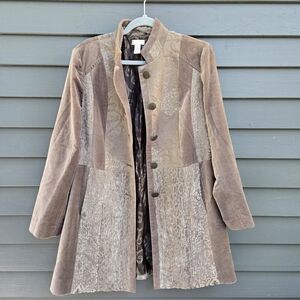 Chico's Patchwork Utility Jacket in Tan and Cream